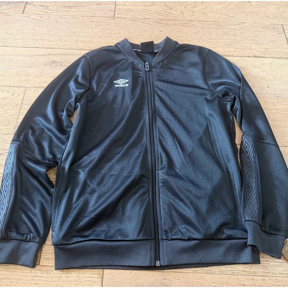 Umbro Boys Black‎ Full Zip Track Jacket Diamond Logo Sleeve L 14/16 NEW (624)
